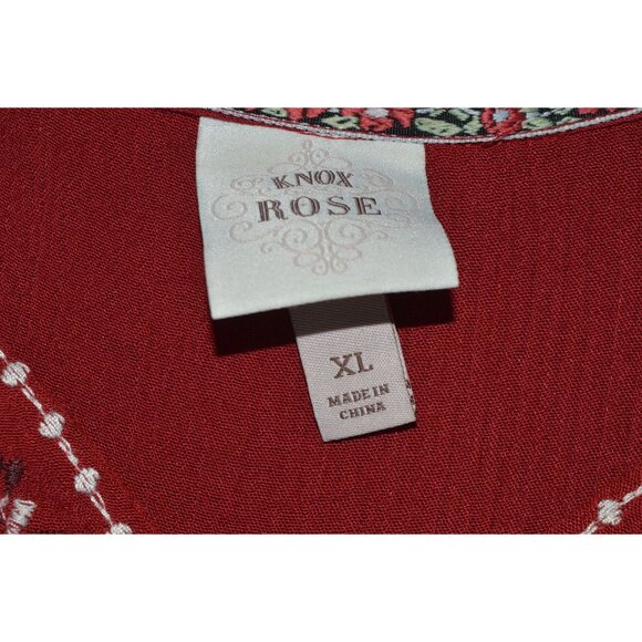 Knox Rose Deep Red Embroidered Boho Peasant Dress Women's Size XL Fall Casual - Picture 5 of 8